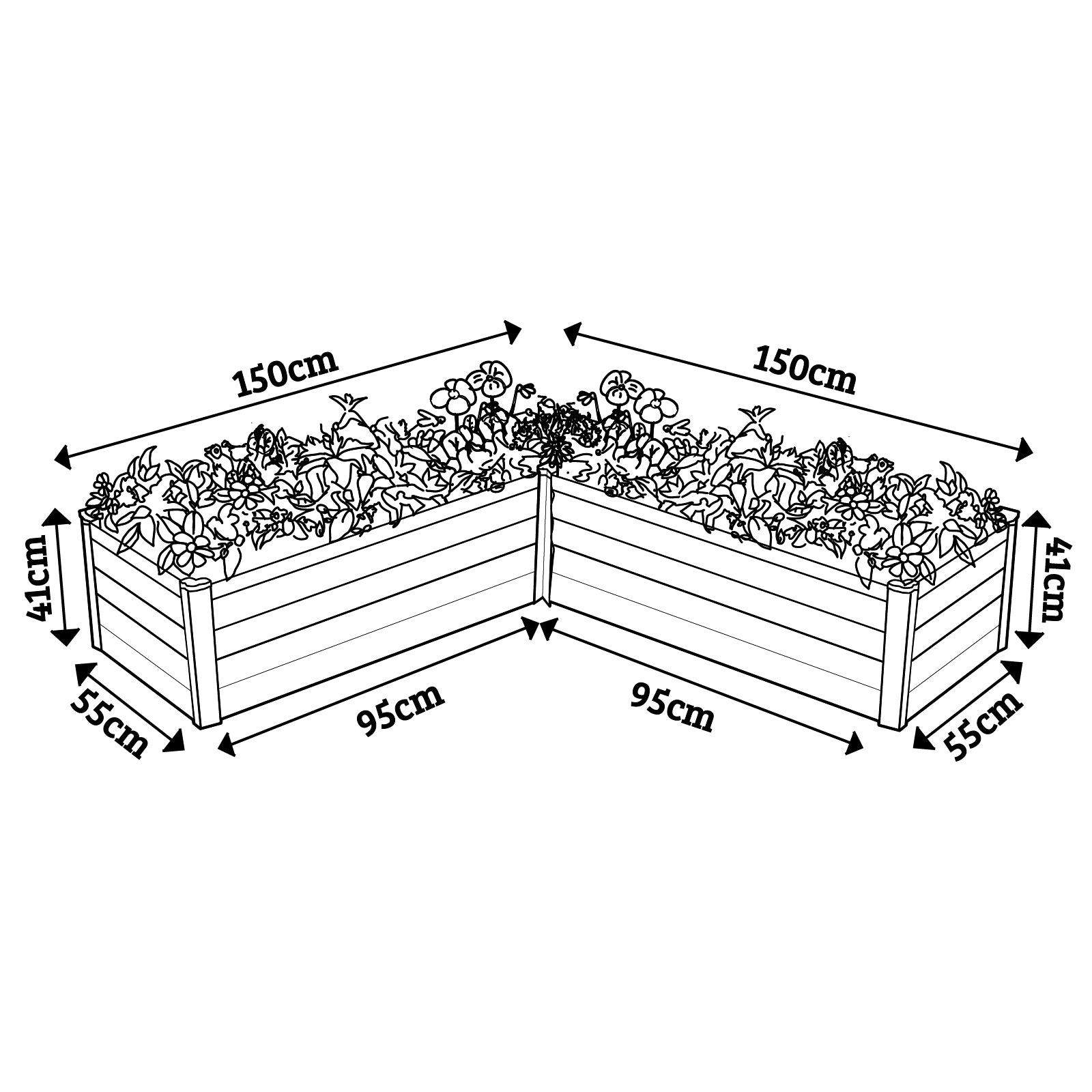 L-Shape Raised Garden Bed 150 x 150 x 41cm