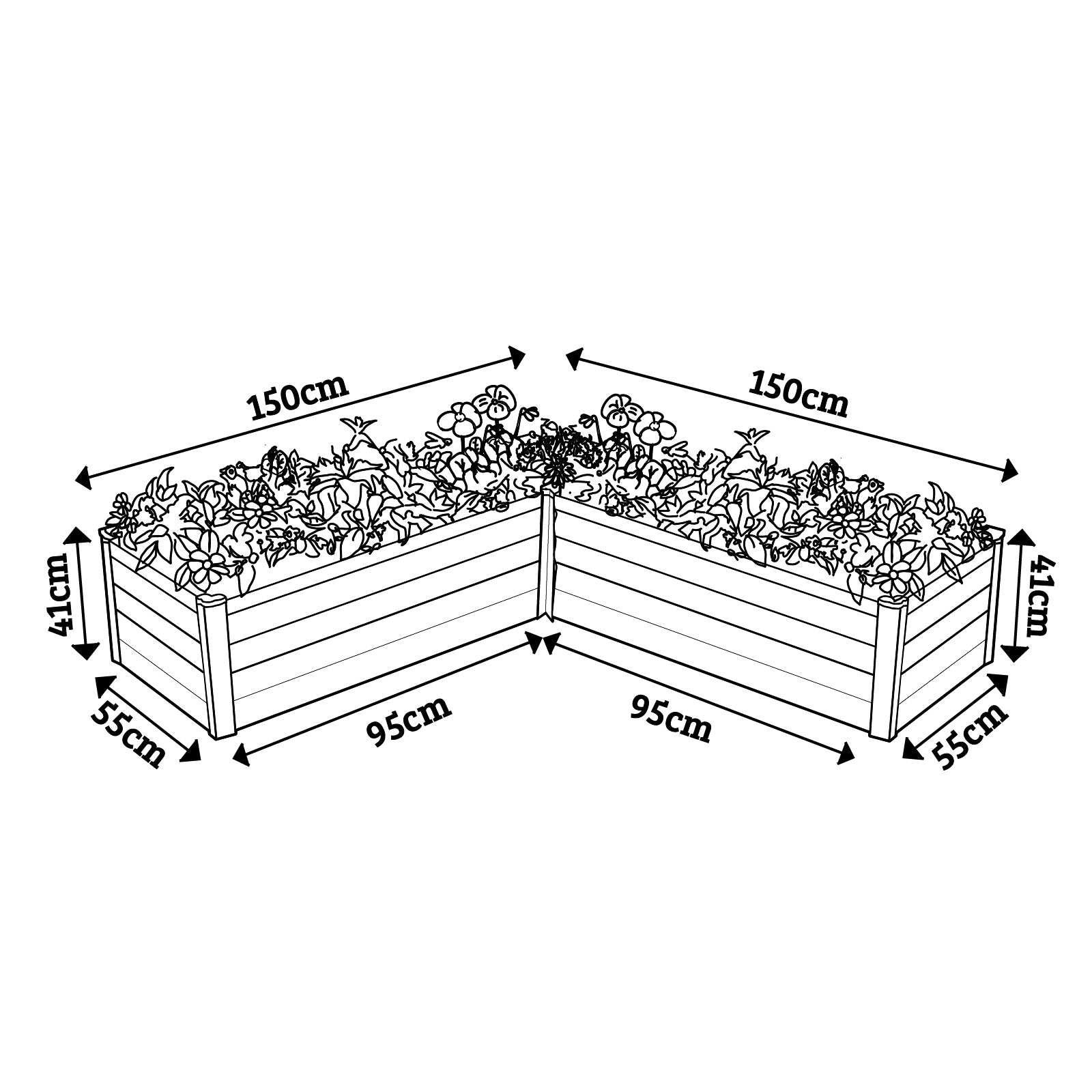 L-Shape Raised Garden Bed 150 x 150 x 41cm