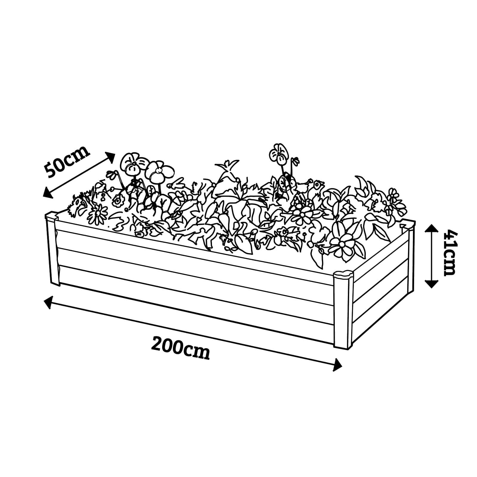 Narrow Rectangle Raised Garden Bed 200 x 50 x 41cm