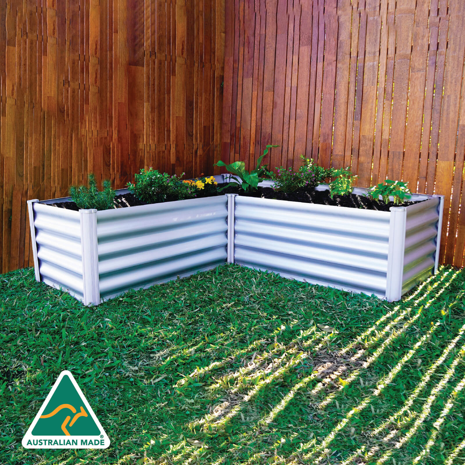 L-Shape Raised Garden Bed 150 x 150 x 41cm Zincalume