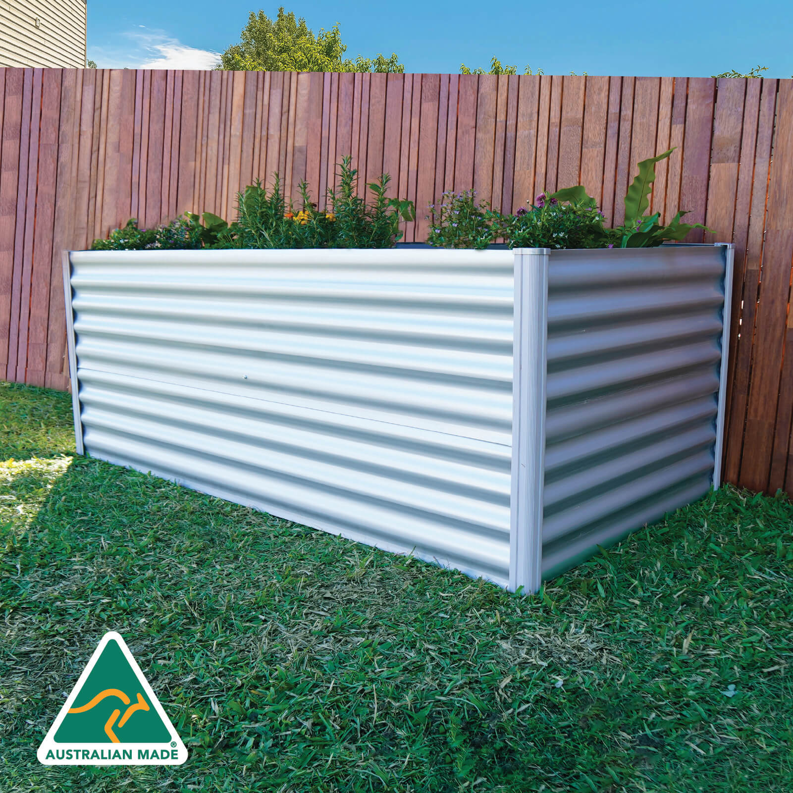 Extra High Rectangle Raised Garden Bed 200 x 100 x 73cm Zincalume