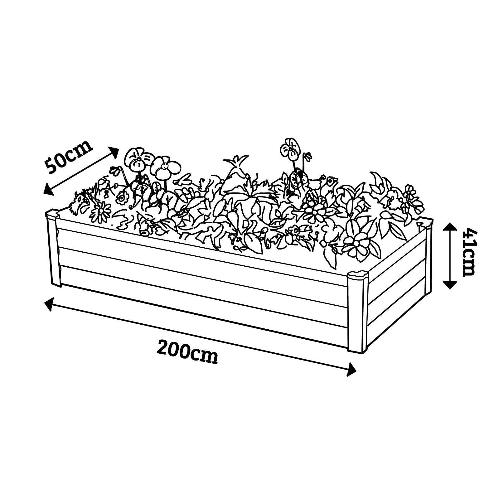 Narrow Rectangle Raised Garden Bed 200 x 50 x 41cm Zincalume