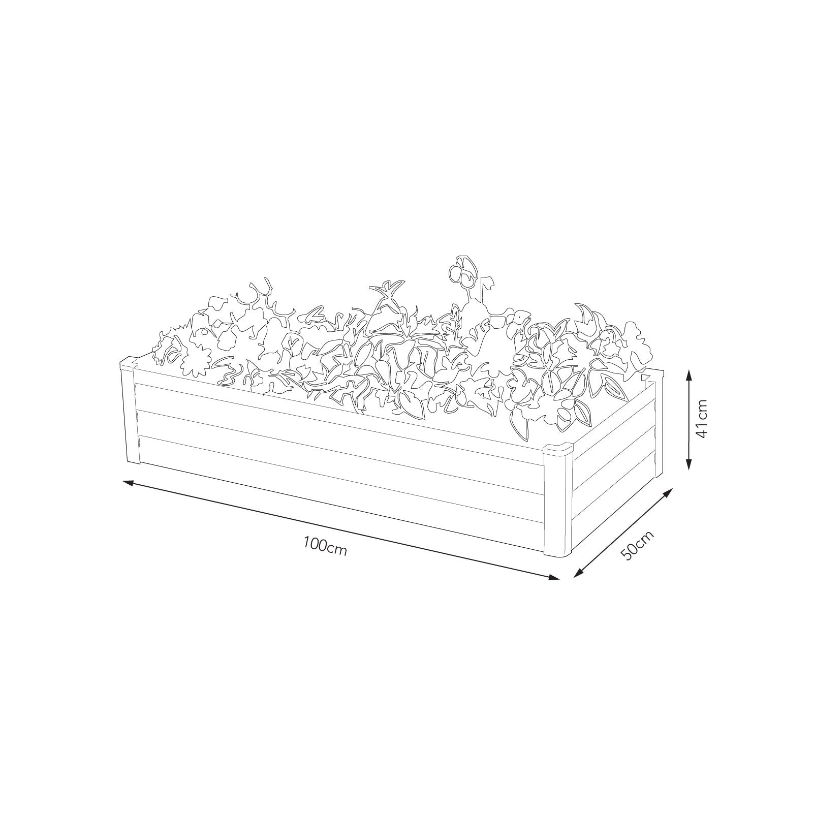 Narrow Rectangle Raised Garden Bed 100 x 50 x 41cm