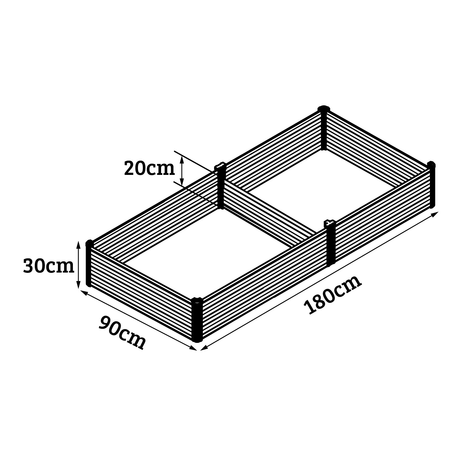 Modular T-Post Rectangle Raised Garden Bed 180 x 90 x 30cm Monument