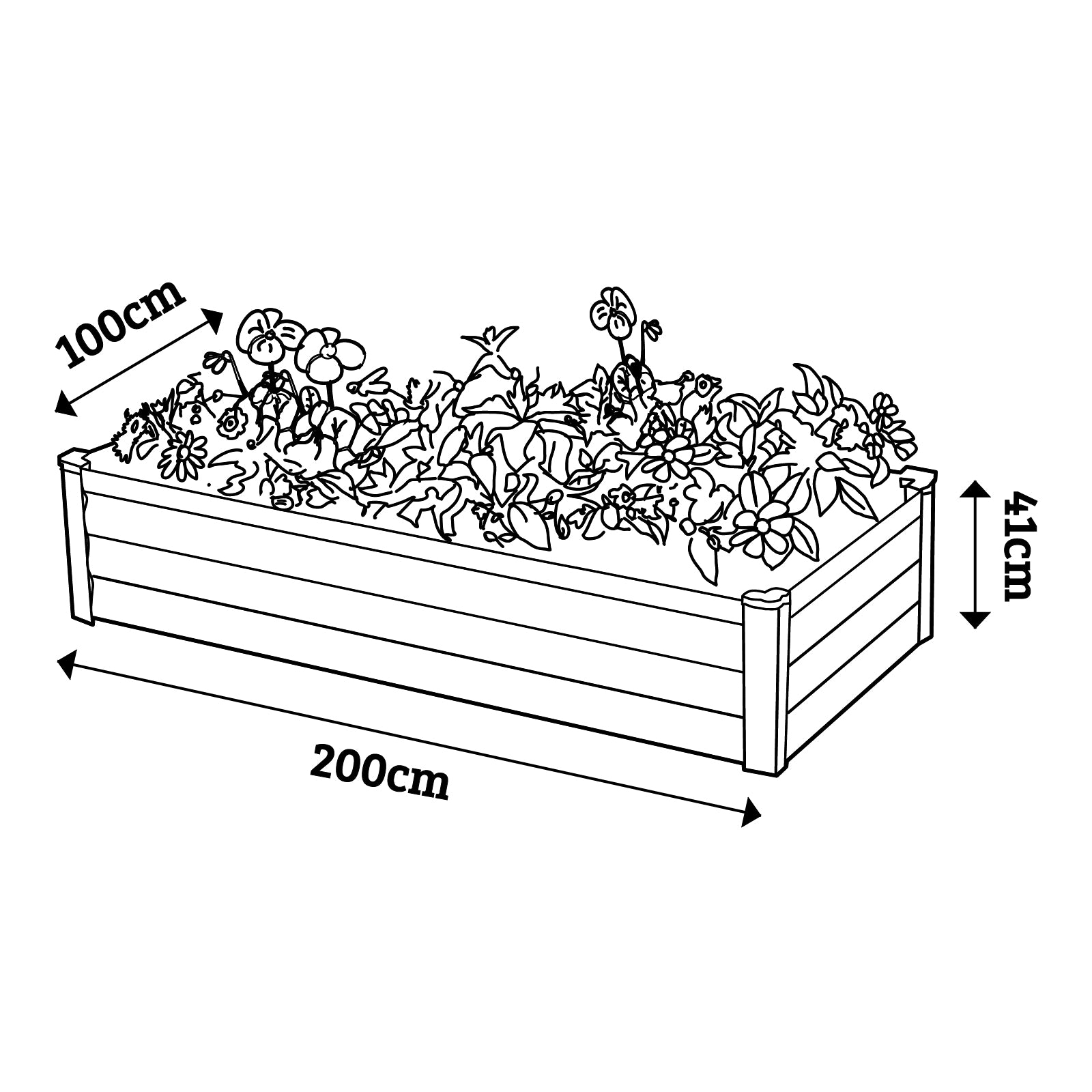 Rectangle Raised Garden Bed 200 x 100 x 41cm