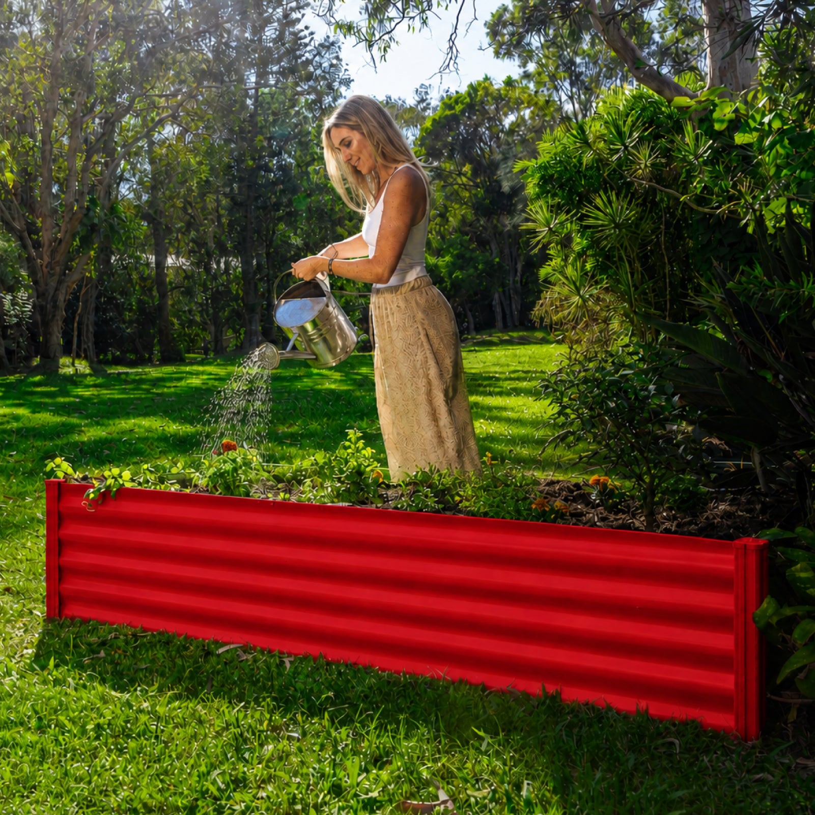 CLEARANCE - Red Rectangle Raised Garden Bed 200 x 100 x 41cm
