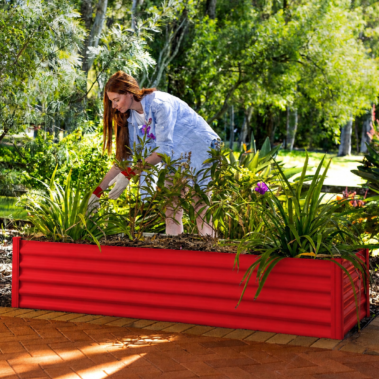 CLEARANCE - Red Narrow Rectangle Raised Garden Bed 200 x 50