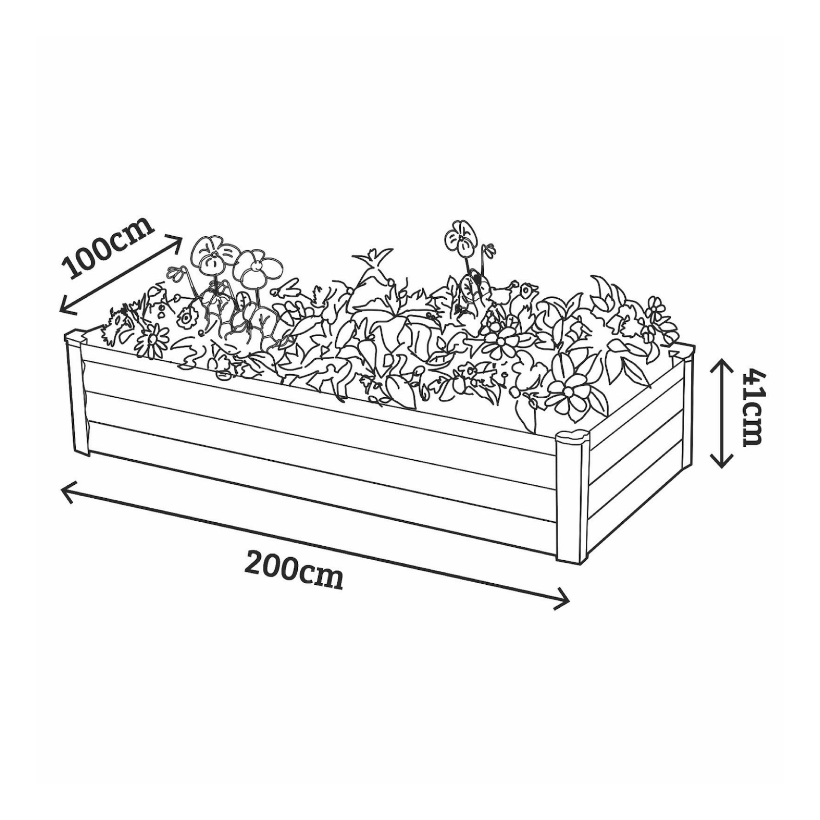 Rectangle Raised Garden Bed 200 x 100 x 41cm