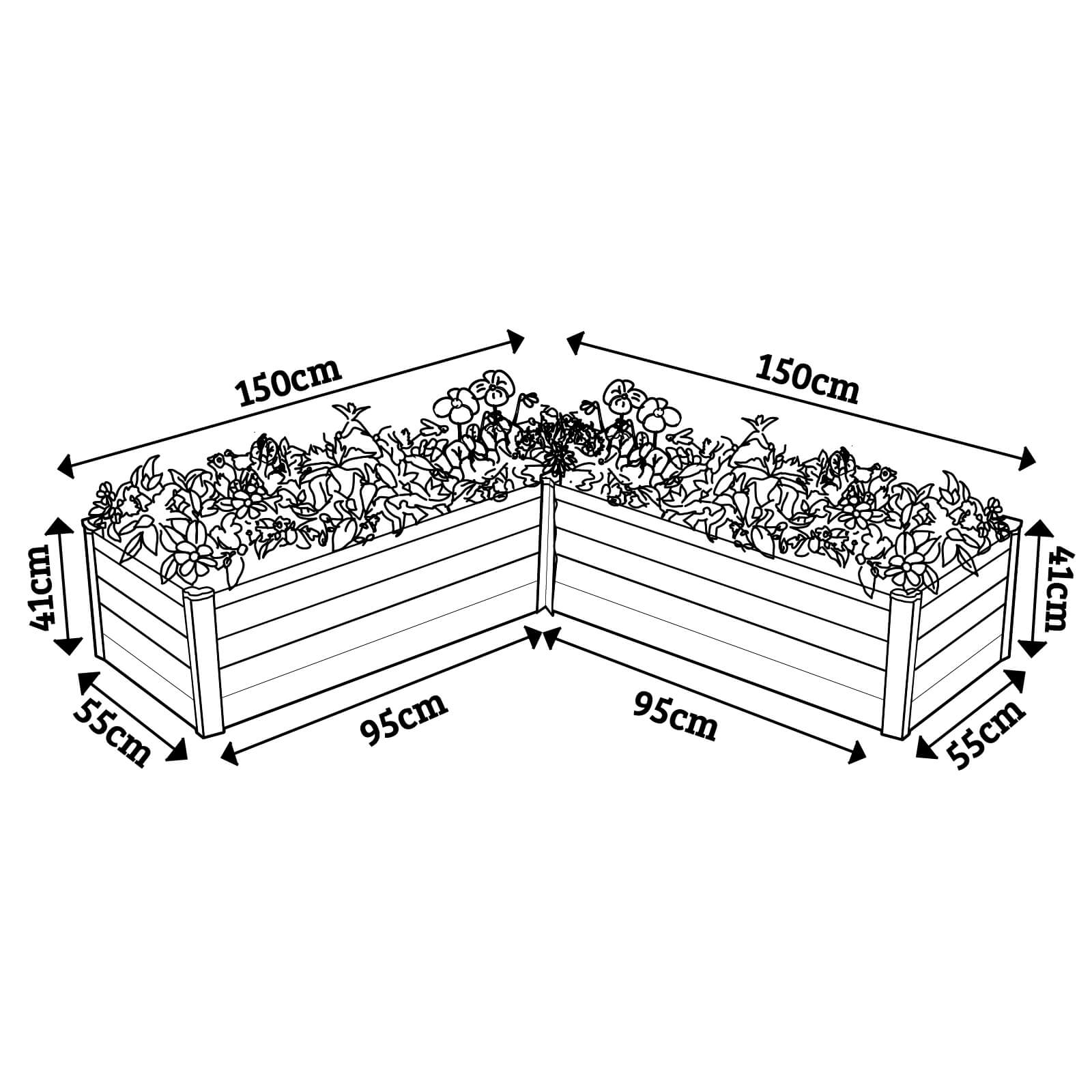 L-Shape Raised Garden Bed 150 x 150 x 41cm