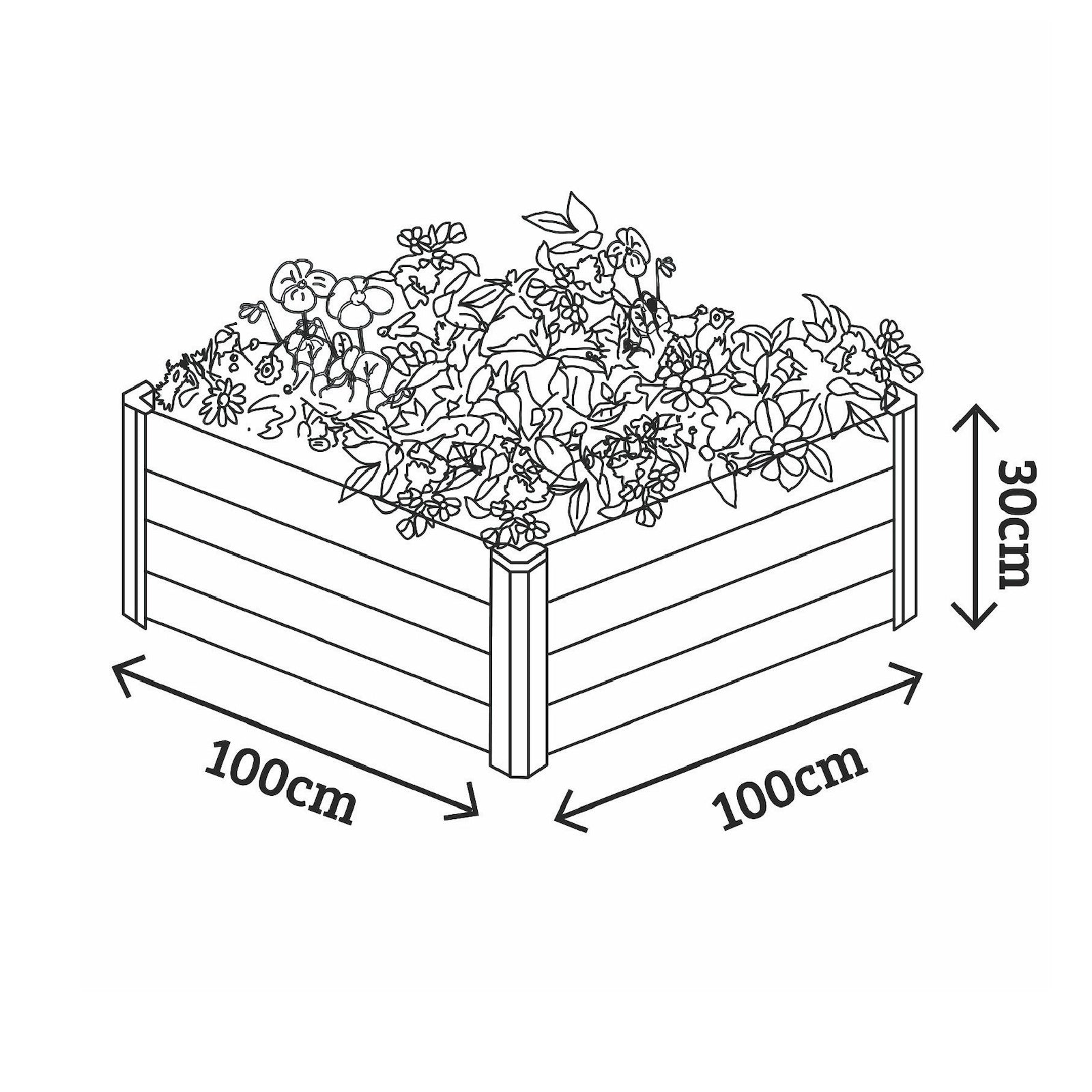 Square Raised Garden Bed 100 x 100 x 30cm Zincalume