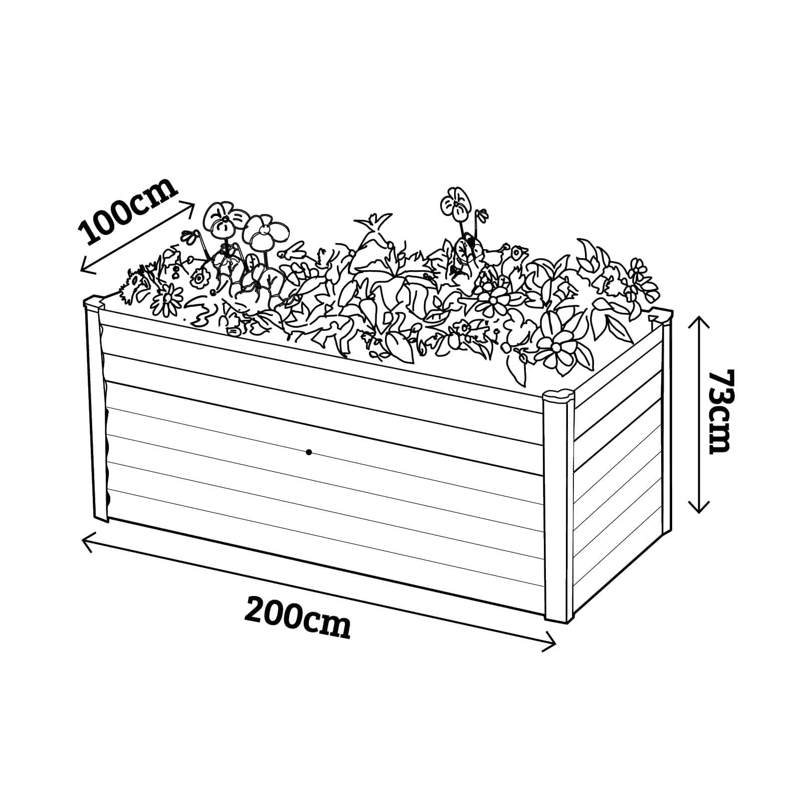Extra High Rectangle Raised Garden Bed 200 x 100 x 73cm Zincalume